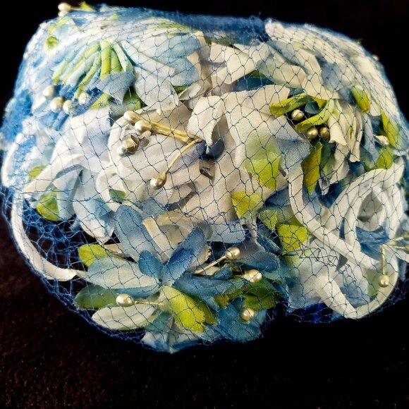 Vintage Mr. Richard Blue Flowers Netted Pill Hat